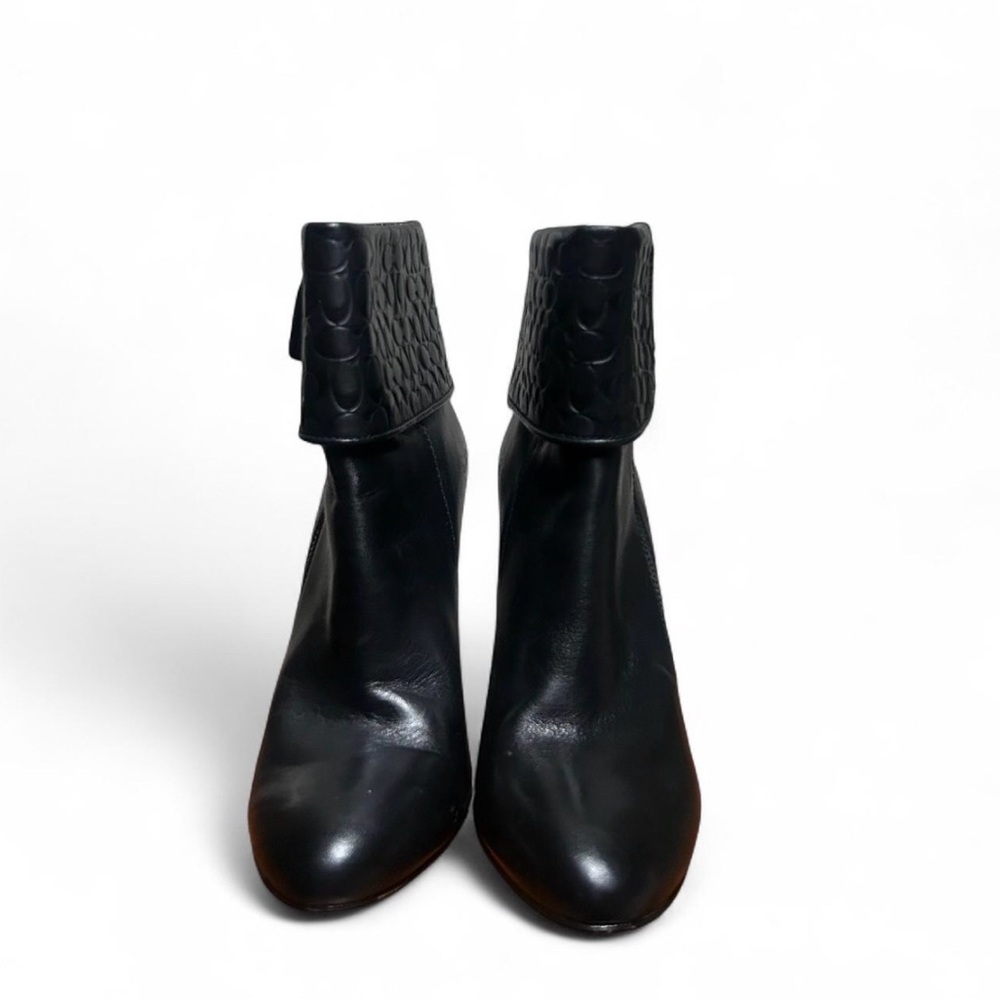 Coach Black Leather Fold-Over Logo Ankle Booties - Picture 2 of 4